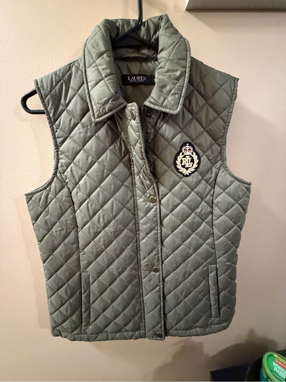 Lauren Ralph Lauren Quilted Olive Vest with Crest Patch size M